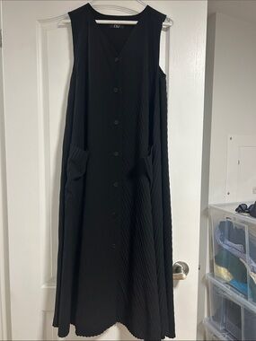Sleeveless Black Button-Front A-Line Dress